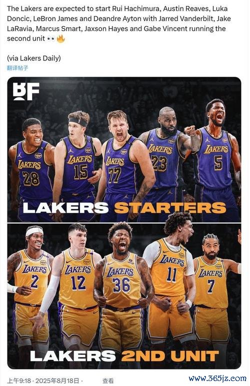 雷迪克揭晓湖人新赛季首发名单：詹姆斯、戴维斯、拉塞尔、里夫斯、八村垒